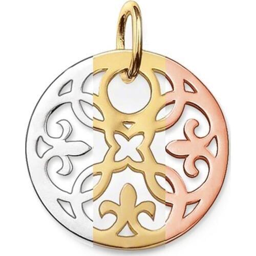 Silver Small Round Hollow Vine Arabesque Ornament Pendants, Fashion Chain Necklace Accessories Pendant Jewelry Gift for Women