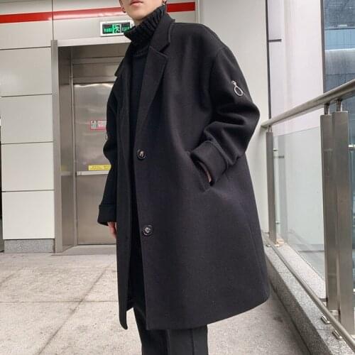 Woolen coat mens winter Korean version of the trend of handsome mid-length windbreaker autumn mens plus cotton thick woolen co