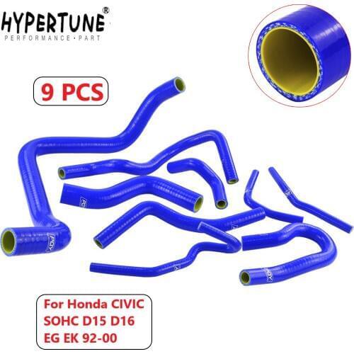 Blue & Yellow D15/16 Silicone Radiator Coolant Hose , Silicone hose kit With PQY logo For Honda CIVIC SOHC D15 D16 EG EK 92-00