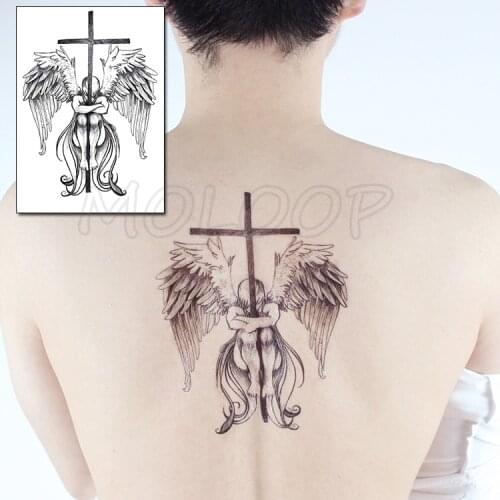 Tattoo Sticker Cross Angel Feather Wings Half Arm Sleeve Fake Tatto for Women and Men Body Accessories Temporary Stickers