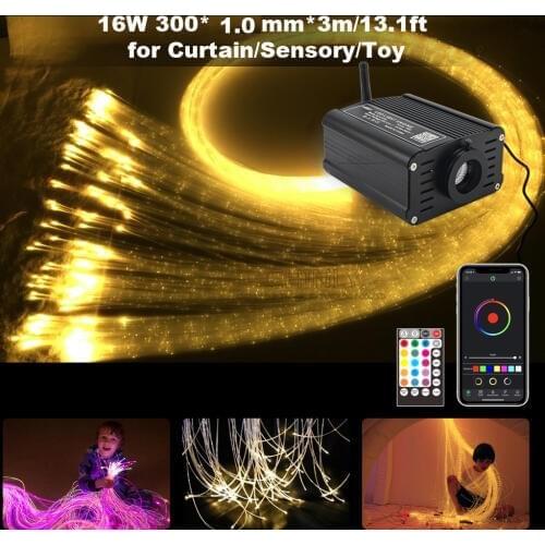 16W RGBW Fiber Optic Light Bluetooth Control Sparkle Flash Point Fibers 300pcs 3m PMMA Fibers Stars Ceiling Lighting Kds Toys