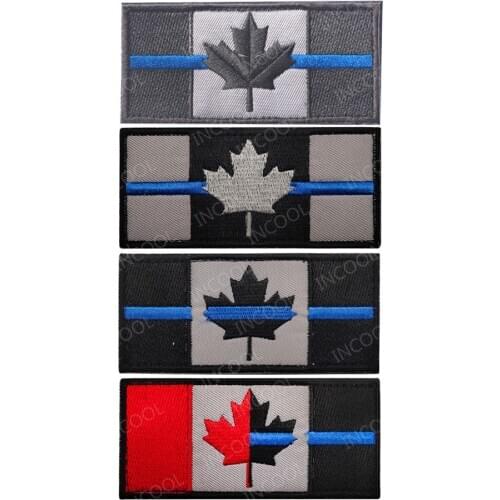 Thin Blue Line Embroidered Patches Maple Leaf Canada Flags Tactical Military Patch Fabric Canadian Flag Badges For Clothing Cap