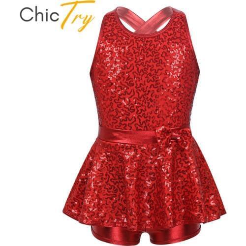 ChicTry Kids Dancewear Sequined Sleeveless Gymnastics Leotard Girls Ballet Figure Skating Dress Modern Rave Jazz Dance Costume