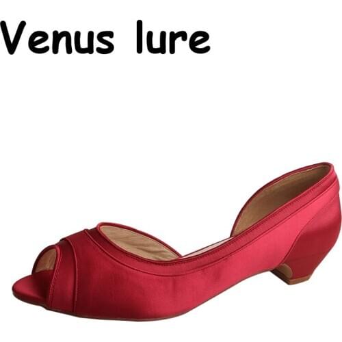 Peep Toe Mother of the Bride Shoes Burgundy Low Heel Prom Party Pumps