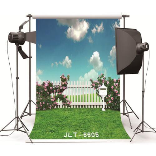 Spring Grassland White Fence Photography Background fotografia Computer Printed Children Photography Backdrops for Photo Studio
