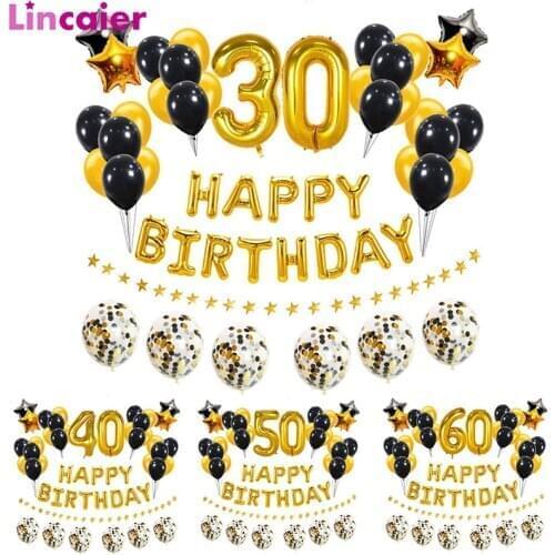 38pcs Gold Black Number 16 18 21 25 30 40 50 60 Years Old Balloons Happy Birthday Party Decorations Adult Man Woman Supplies