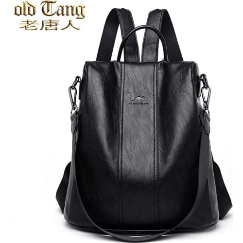 High Quality Solid Color Leather Women Backpack 2021 New Retro Simple Female Travel Shoulder Bag School Backpacks for Girls