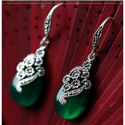 Ladys Vintage Marcasite earrings nature stone 925 Thai jewelry for women must have brides bread big earringsWomen Party