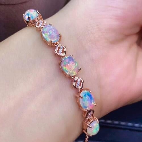 Fashion new natural colorful Opal bracelet for women jewelry real 925 silver gold plated natural gem birthstone party gift sale
