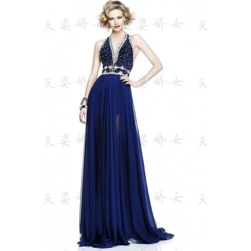 Free shipping vestido de festa robe de soiree 2016 new fashion hot sexy backless v-neck long crystal party evening dresses