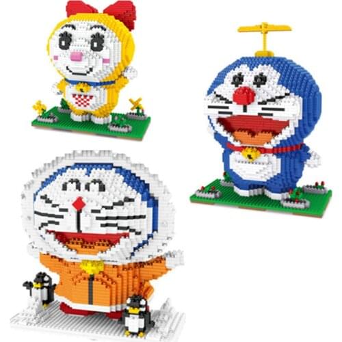 ZMS Anime Doraemon Winter Snow Blue Cat Dorami Yellow Girl Pet Animal 3D Model DIY Diamond Mini Building BOY Blocks Toy