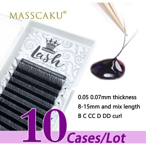 10case/lot MASSCAKU sell 8-15mm & mix length soft russian volume Y lashes individual eyelash extension 0.07 YY shape eyelashes