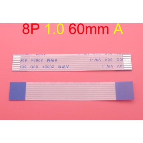 2pcs/lot New FFC FPC flat flexible cable 1.0mm pitch 8 pin Forward Length 60mm Ribbon 8pin Flex Cable 20624 80c 60v vw-1