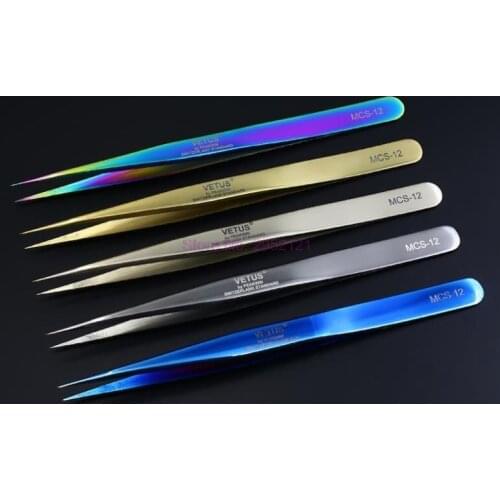 20pcs MCS-15/12 series Rainbow Tweezers Eyelash Extension Tweezer Stainless Steel Tweezers