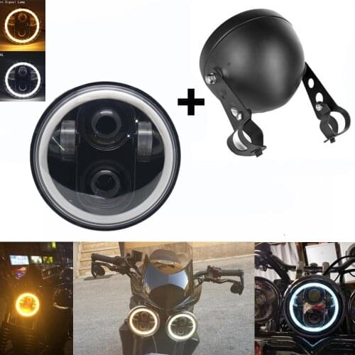 5.75 inch Black LED Headlight Projector Halo Ring High Low Beam Motorcycle 5 3/4" DRL Turn Signal for Sportster Dyna Iron 883