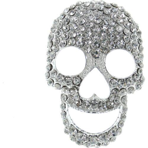 50pcs/lot Silver Tone 9cm Halloween Skull Clear Rhinestone Pin Brooch