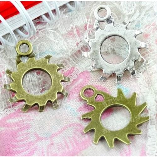 60 Pieces/Lot 23*18.2MM Antique Bronze Antique Silver Plated Zinc Alloy Metal Gear Charms for Diy Jewelry Making