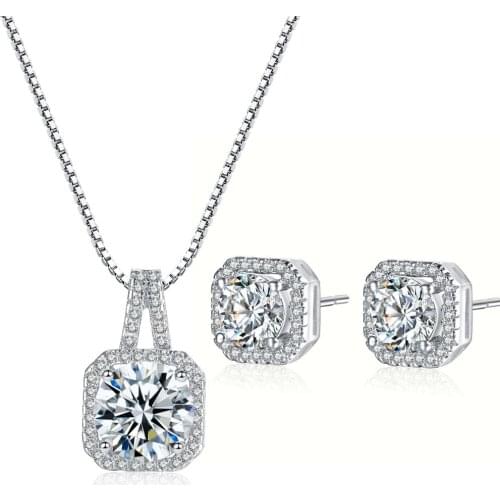 925 Sterling Silver Crystal Necklace Earrings Bridal Jewelry Sets For Women Fashion Jewelry Wholesale