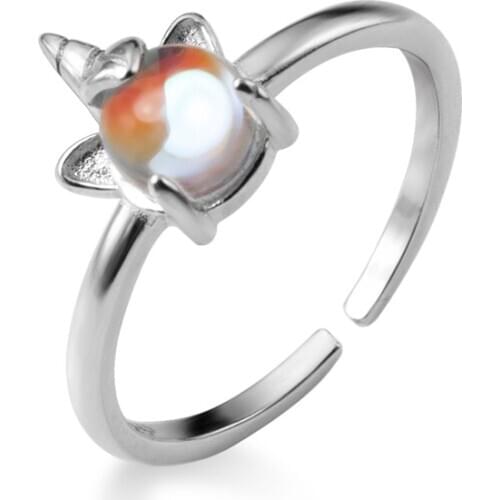925 Sterling Silver Moonstone Unicorn Finger Ring For Women Wedding Jewelry JZ446