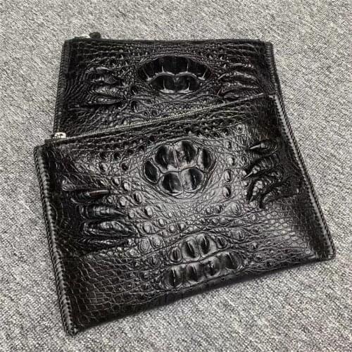 Authentic Crocodile Claw Male Ultrathin Clutch Purse Genuine Alligator Skin Leather Zipper Closure Card Holder Men Wristlets Bag