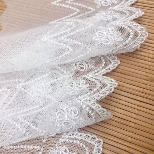 Off White Milk Silk Embroidered Net Yarn Lace Trim Fabric DIY Lady Dress Skrit Collar Sewing Accessories 15Yards/Pack V2941