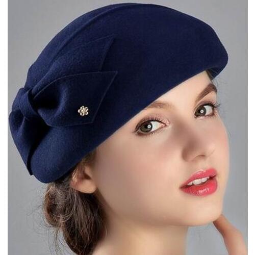 100% Wool Women Fashion Fedoras Lady Elegant British Style Double Flower Beret Hats Painter Cap for Spring Fall Winter Season M1