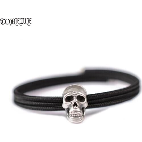 Handmade 999 Silver Skeleton Bead Bracelet Skull Bracelet Punk Jewelry Man Wrap Bracelet