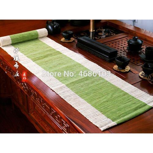 Chinese style Handmade Zen tea mat Natural Ramie 200x30cm tea towel Green color Tea Napkins cloth for Tea Table Tearoom