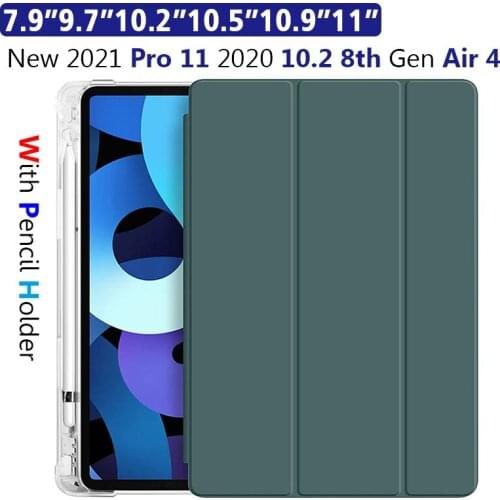 For iPad 9.7 2018 6th Case with Pencil Holder Cover for iPad A1822 A1823 A1893 10.2 Pro 11 M1 2021iPad 10.2 8th Air 4 10.9 Case