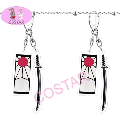 COSTAR Anime Demon Slayer Kamado Tanjirou Earring Weapon Acrylic Keychain Bag Accessories