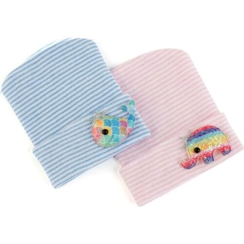 Childrens Beanie Elephant Fish Printing Striped Solid Color Fashion Cap Autumn Winter Warm Baby Hat Soft Windproof Skull Bonnet