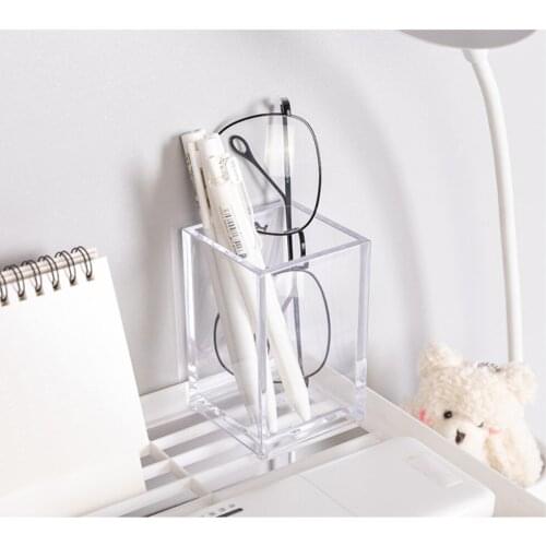 Ins Wind Transparent Simple Acrylic Square Pen Holder Student Storage Desktop Storage Box Storage Bucket Stationery