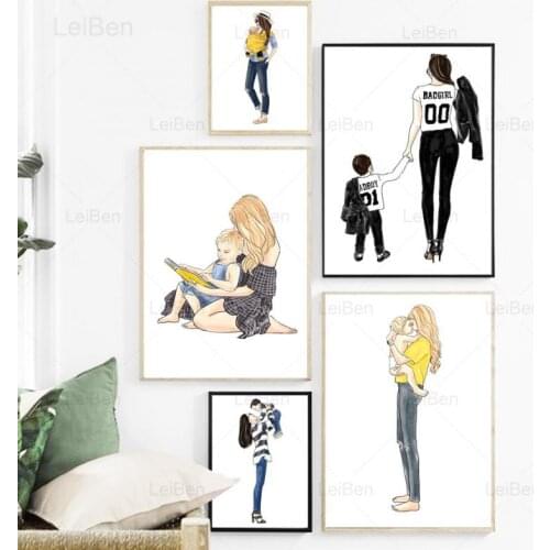 Custom Warm Family Canvas Painting Mother And Son Back View Art Poster Nordic Abstract Pictures Home Decor Bedroom Kids Room