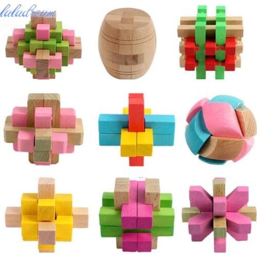 Colorful wooden Luban Lock Classic IQ Wooden Puzzle Mind Brain Teasers Burr Puzzles Game Toys for Adults Children