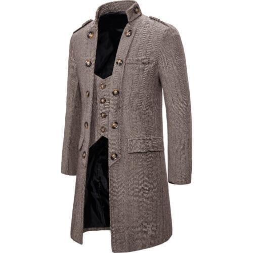 Men Clothes 2019 New Men Jacket High Quality Wool Thicked Trench Coat Mens Waistcoats Gray Wool Jackets Masculinity EU Size XXL