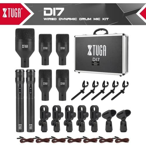 XTUGA Brand New DI7 7-Piece Wired Dynamic Drum Mic Kit Full Metal-Kick Bass Tom/Snare&Cymbals Microphone Set-Use For Drums