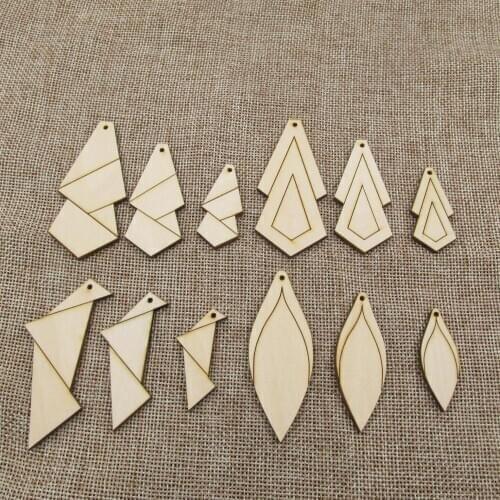 Laser Engraved Unfinished Blank Geometric Bird Leaf Leaves Wood Shape Cutouts Plywood For DIY Jewerly Project Making