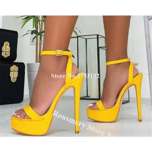 Girls Charming Fashion Open Toe One Strap High Platform Stiletto Heel Sandals Yellow Gold Super High Heel Sandals Dress Shoe