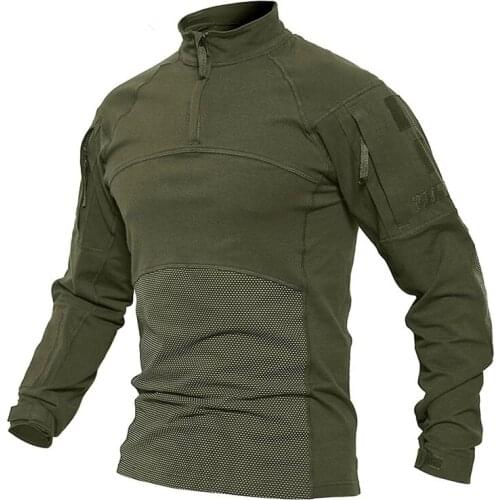 Hunting long sleeve T-shirts Police Security Tactical Shirts Mens workout Training Tee Shirt W/ Zipper Pockets Tops