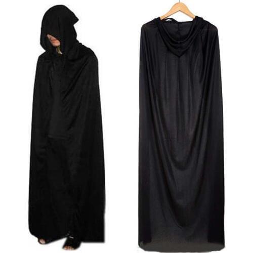 Unisex Men Women Hooded Cape Long Cloak Black Halloween Costume Dress Coat DS