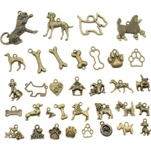 WYSIWYG 40g Antique Bronze Color Zinc Alloy Random Mix Styles Dog Bone Paw Charms DIY Handmade Craft For Jewelry Making