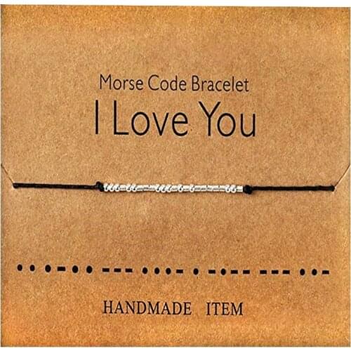 Morse Code Beads Adjustable Black String Couple Bracelets for Women Men I Love You Lettering Cardboard Jewelry Fathers Day Gifts