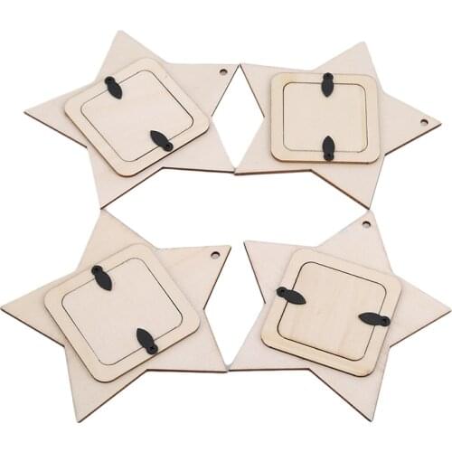 Christmas DIY Wooden Photo Frame Hanging Paper Picture Holder Wall Decoration Five-pointed Star Party Photo Booth Props Decor