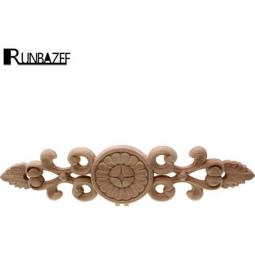 RUNBAZEF Wood Carved Long Applique Frame Corner Onlay Unpainted Furniture Home Decor Decoration Accessories Door Deco Figurine