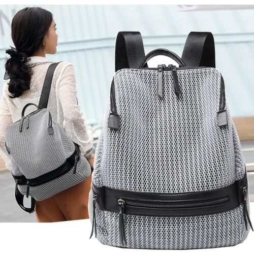 New Fashion Womens Backpack Soft Breathable Nylon Elegant Concise Large Capacity Travel Double Zipper Anti-Theft School Bag