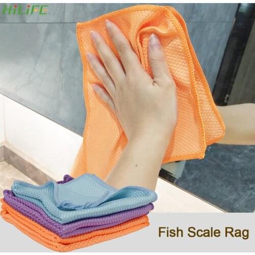 Dishcloth Lint Free For Windows Kitchen Mirrors Glass Cleaning Cloth Reusable Microfiber Fish Scale Rag Absorb Water Traceless