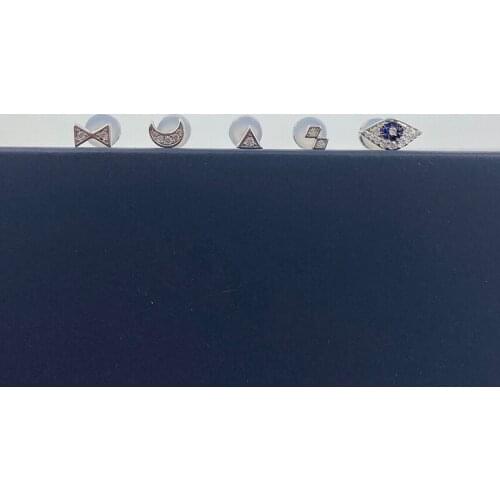 SLJELY 5pcs/set Fashion 925 Sterling Silver Evil Eye Bowknot Moon Triangle Geometric Studs Set Earrings Women Fine Party Jewelry