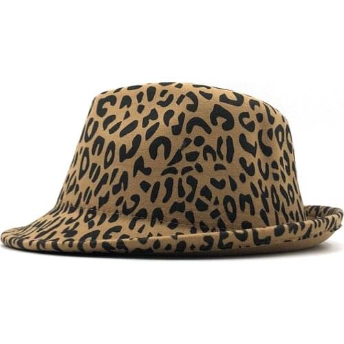 Classics Fashion Leopard Printing Short Brim Women Men Jazz Fedora Hat Autumn And Winter Vintage Flat Top Panama Fedora Cap