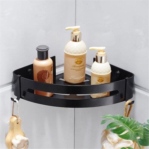Modern Black Bathroom Space Aluminum Corner Shelf Bath Triangle Basket Hotel Single-layer Storage Rack Shower Caddy Wall Shelf