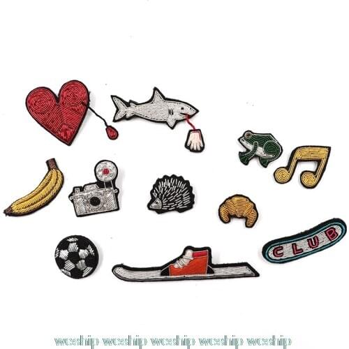 DIY High quality 3D Hand embroidered badges Animal/note/"club"/shark/football Armband applique for Coat Trousers Bag Brooch